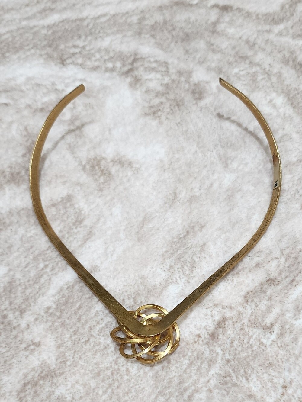 Vintage 80s Gold Tone Hinged Knot Collar Necklace Sculptural Statement - Picture 5 of 7